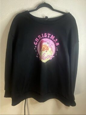 SHEIN Curve 2XL Christmas Vibes Santa Sweatshirt Black Plus Size
